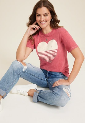 Striped Heart Relaxed Fit Graphic Tee