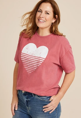 Plus Striped Heart Relaxed Fit Graphic Tee