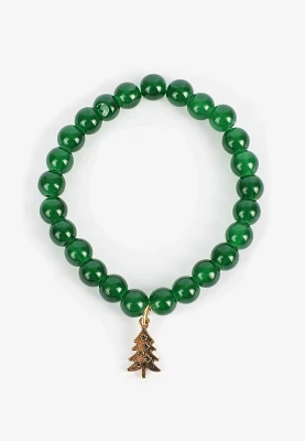 Christmas Tree Charm Beaded Bracelet