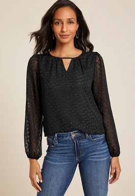 Leighton Heart Jacquard Long Sleeve Blouse