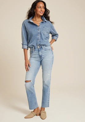 edgely™ High Rise Ripped Cheeky Relaxed Straight Jean