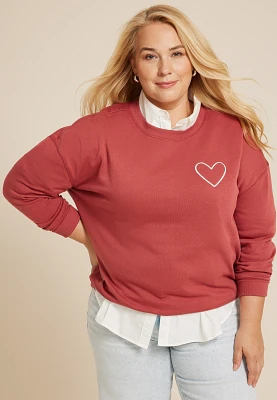 Plus Embroidered Heart Relaxed Fit Sweatshirt