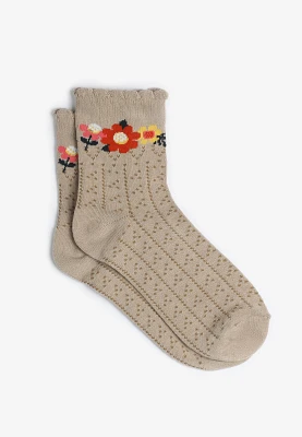 Neutral Floral Crew Socks