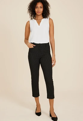 Bengaline Mid Rise Striped Cuffed Straight Cropped Pant