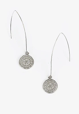 Silver Filigree Coin Drop Earrings