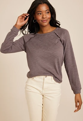 Raglan Long Sleeve Ruffle Trim Tee