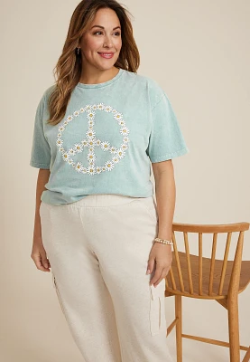 Plus Floral Peace Relaxed Fit Graphic Tee