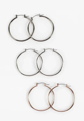 3 Pack Mixed Metal Hoop Earrings