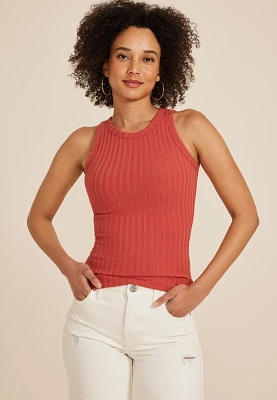Chunky Ribbed High Neck Tank Top