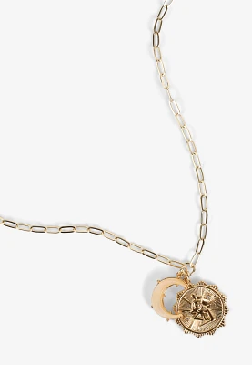 Gold Zodiac Coin Pendant Necklace