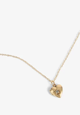 Gold Birthstone Heart Locket Pendant Necklace