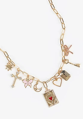 Gold Multi Motif Charm Necklace