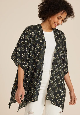 Black Floral Medallion Kimono