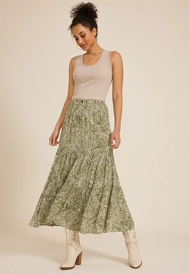 Gauze Printed High Rise Maxi Skirt