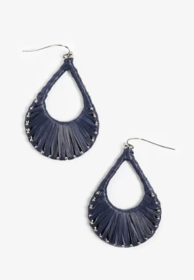 Blue Raffia Wrapped Teardrop Earrings