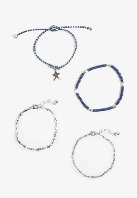 4 Pack Silver Star Charm Bracelet Set