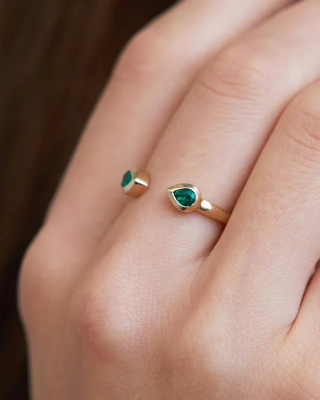 Solid Gold Heirloom Pear Emerald Ring | King's Cross