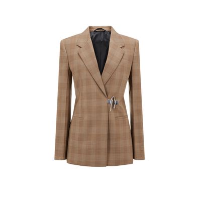 Blazer à carreaux en laine vierge mélangée