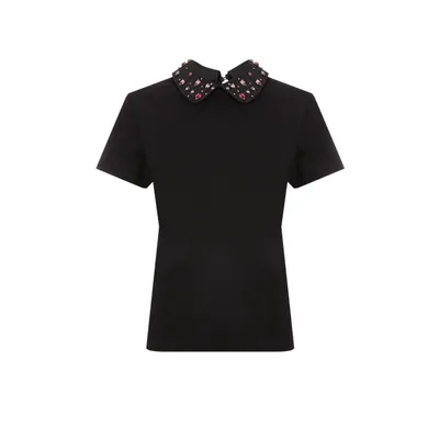 T-shirt avec pierres sur col claudine