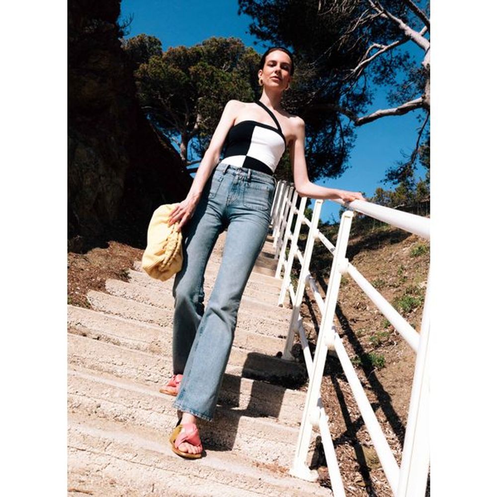 Jean flare en denim délav