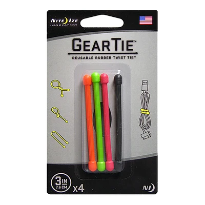 Nite Ize 3 Inch Gear Tie - 4 pk