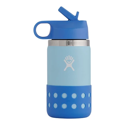 Hydroflask Kids Wide Mouth 12 oz Water Bottle, Straw Lid, Insulated Stainless Steel