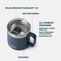 YETI Rambler 14 oz Mug, Sliding Lid, Insulated Stainless Steel, Dishwasher Safe