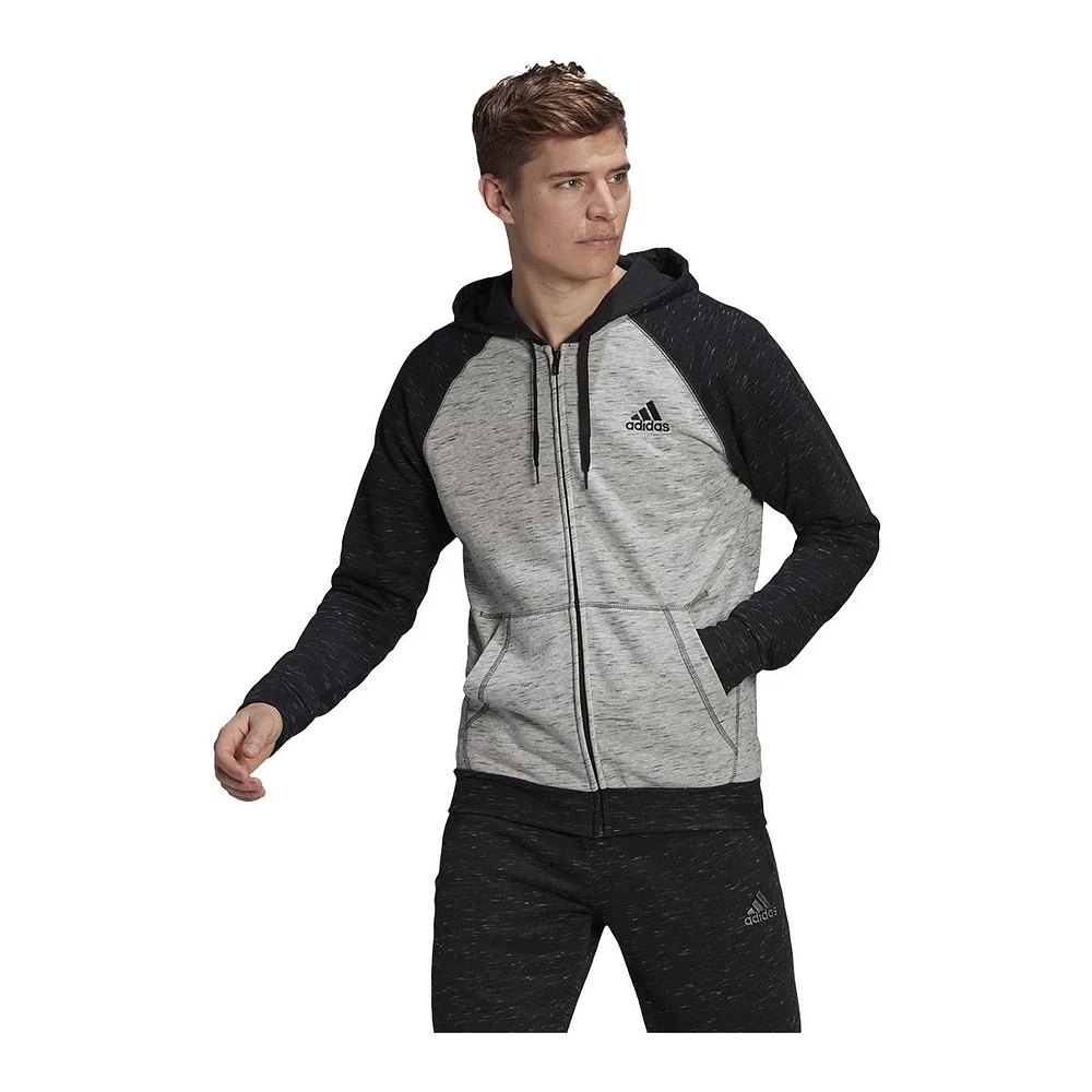 adidas Men's Melange Essentials Hoodie, Full Zip, French Terry, Drawstring