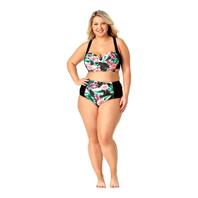 Allure Women's Floral Ruched High Waisted Plus Swimsuit Bikini Bottom, Beach