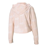 PUMA Women's Amplified All Over Print Logo Pullover Hoodie