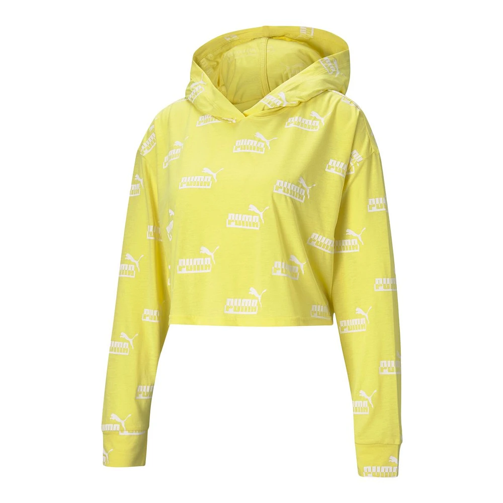 PUMA Women's Amplified All Over Print Logo Pullover Hoodie