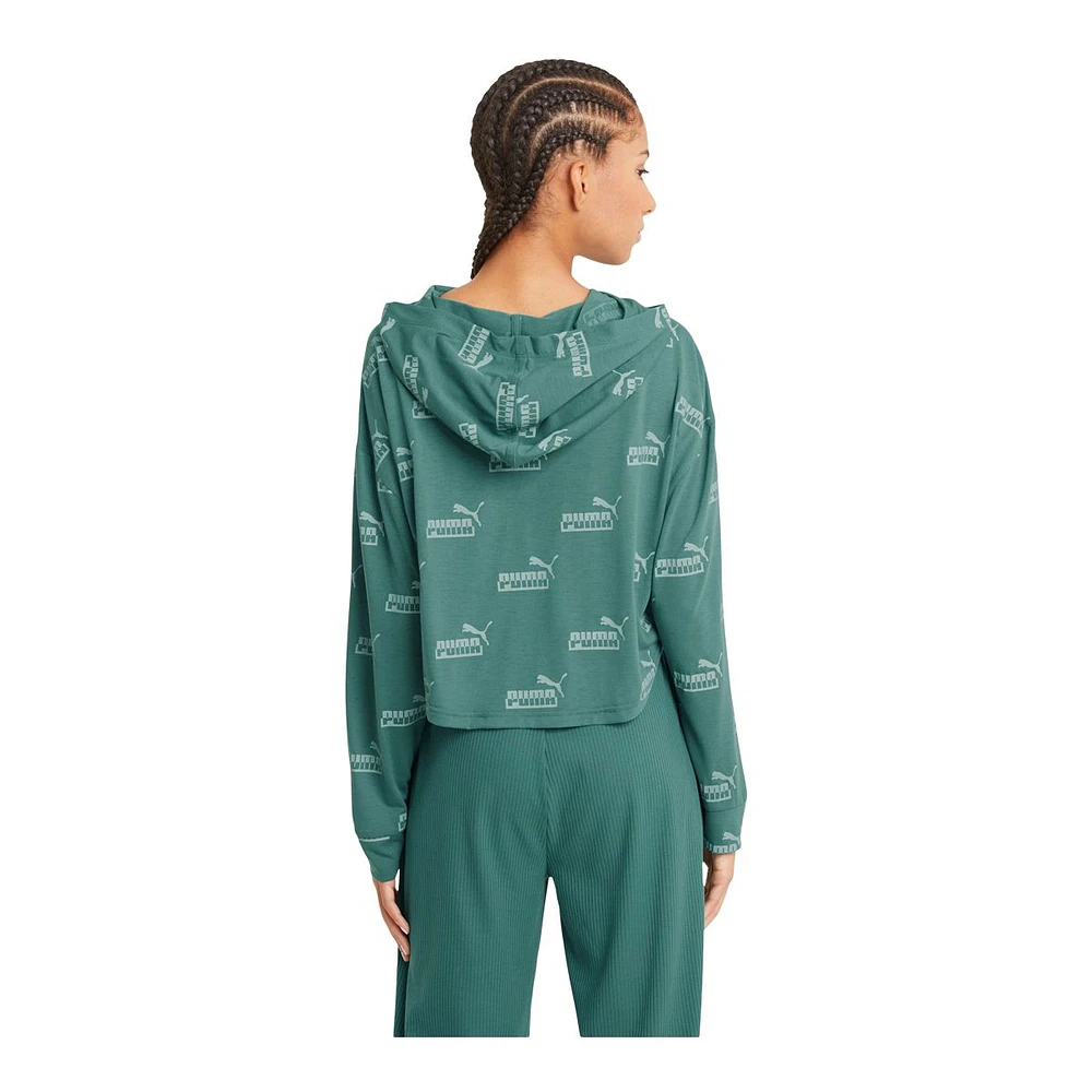 PUMA Women's Amplified All Over Print Logo Pullover Hoodie