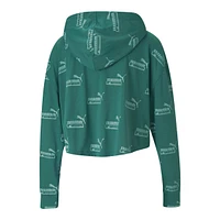 PUMA Women's Amplified All Over Print Logo Pullover Hoodie