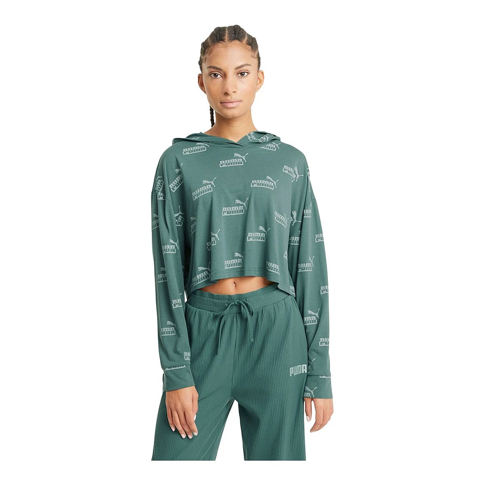 PUMA Women's Amplified All Over Print Logo Pullover Hoodie