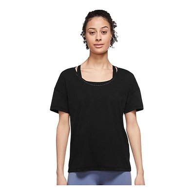 Nike Women's Yoga Lurex T Shirt, Loose Fit, Dri-FIT