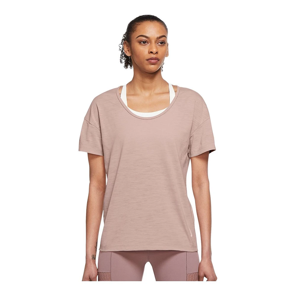 Nike Women's Yoga Lurex T Shirt, Loose Fit, Dri-FIT