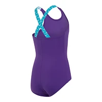 Nike Girls' Logo Tape Crossback One Piece Swimsuit