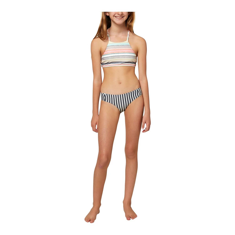 O'Neill Girls' Cruz Stripe Braided Strap High-Neck Swimsuit