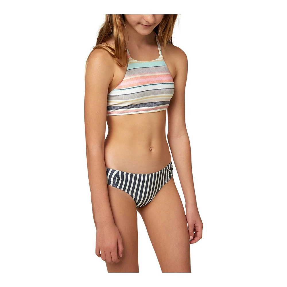 O'Neill Girls' Cruz Stripe Braided Strap High-Neck Swimsuit