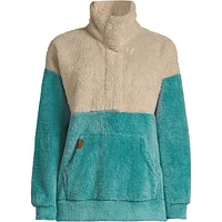 Roxy Women's Coastal Route Quarter Zip Sherpa Sweatshirt, Relaxed Fit, Kangaroo Pocket