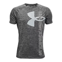 Under Armour Boys' Tech Split Logo Hybrid T Shirt, Kids, Crewneck, Quick Dry