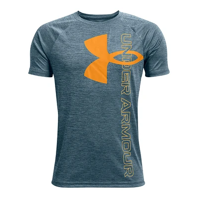 Under Armour Boys' Tech Split Logo Hybrid T Shirt, Kids, Crewneck