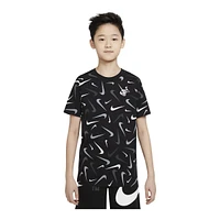 Nike Sportswear Boys' Swoosh All Over Print T Shirt, Kids', Crewneck, Cotton, Graphic