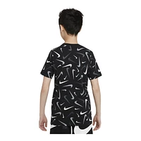 Nike Sportswear Boys' Swoosh All Over Print T Shirt, Kids', Crewneck, Cotton, Graphic