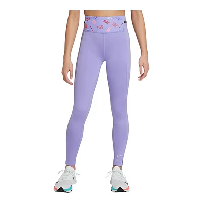 Nike Girls' Dri-FIT One Luxe All Over Print Leggings, Kids', High Waisted, Athletic