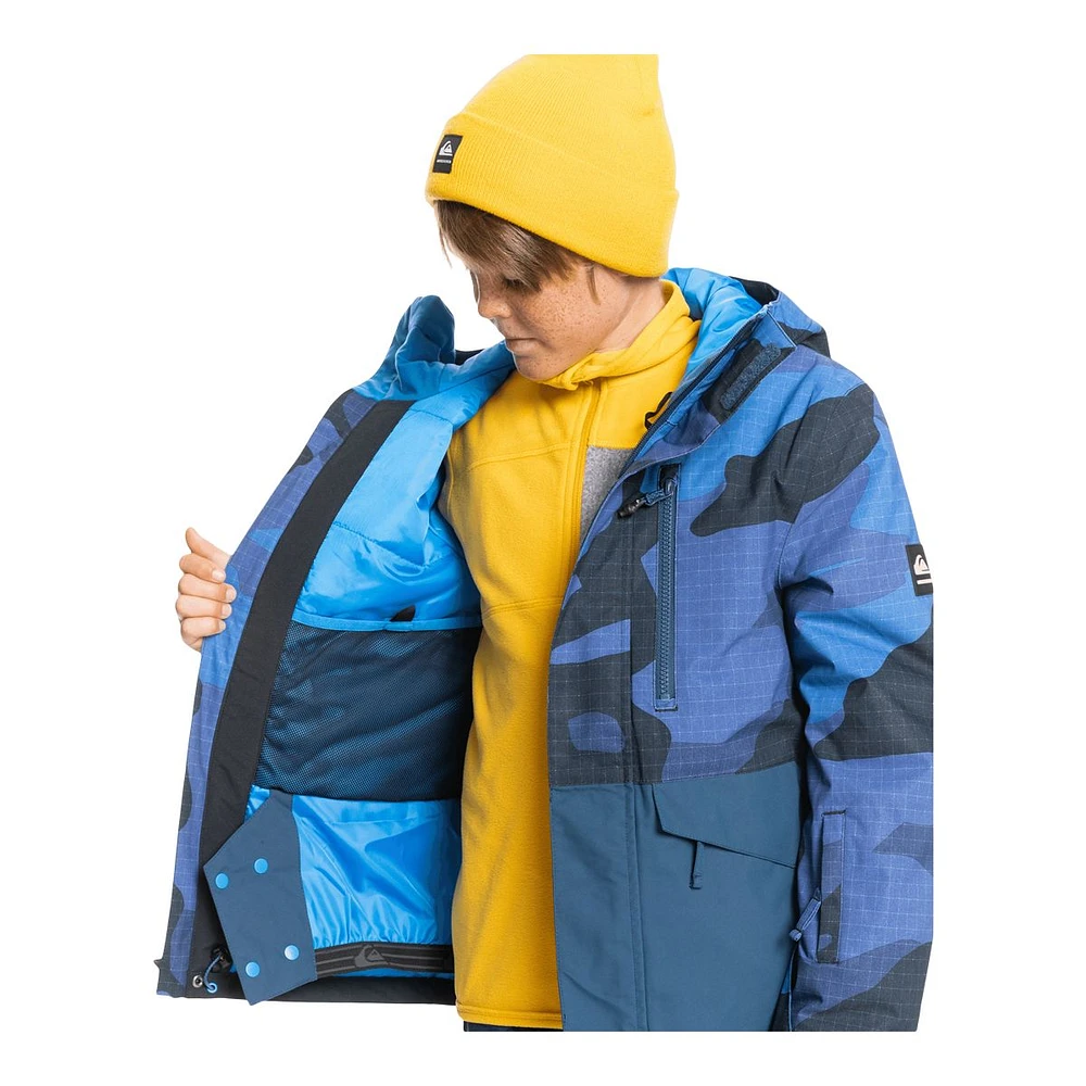 Quiksilver Boys' Mission Printed Block Winter Jacket, Kids', Ski, Insulated, Waterproof