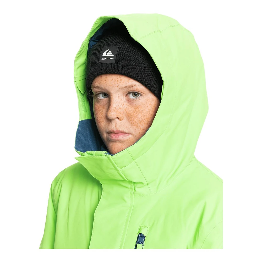 Quiksilver Boys' Mission Block Winter Jacket, Kids', Ski, Insulated, Waterproof, Hooded