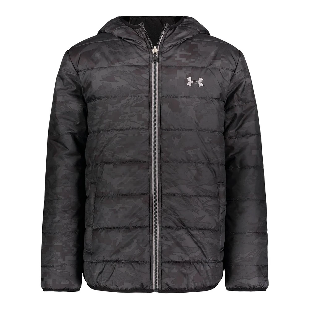 Under Armour Boys' Print Reversible Pronto Winter Jacket, Kids', Puffer, Insulated, Hooded