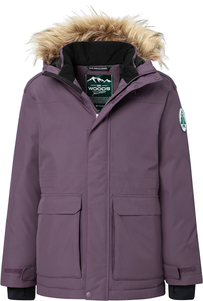 Woods Girls' Avens Winter Jacket/Parka, Kids', Down, Insulated, Waterproof, Hooded