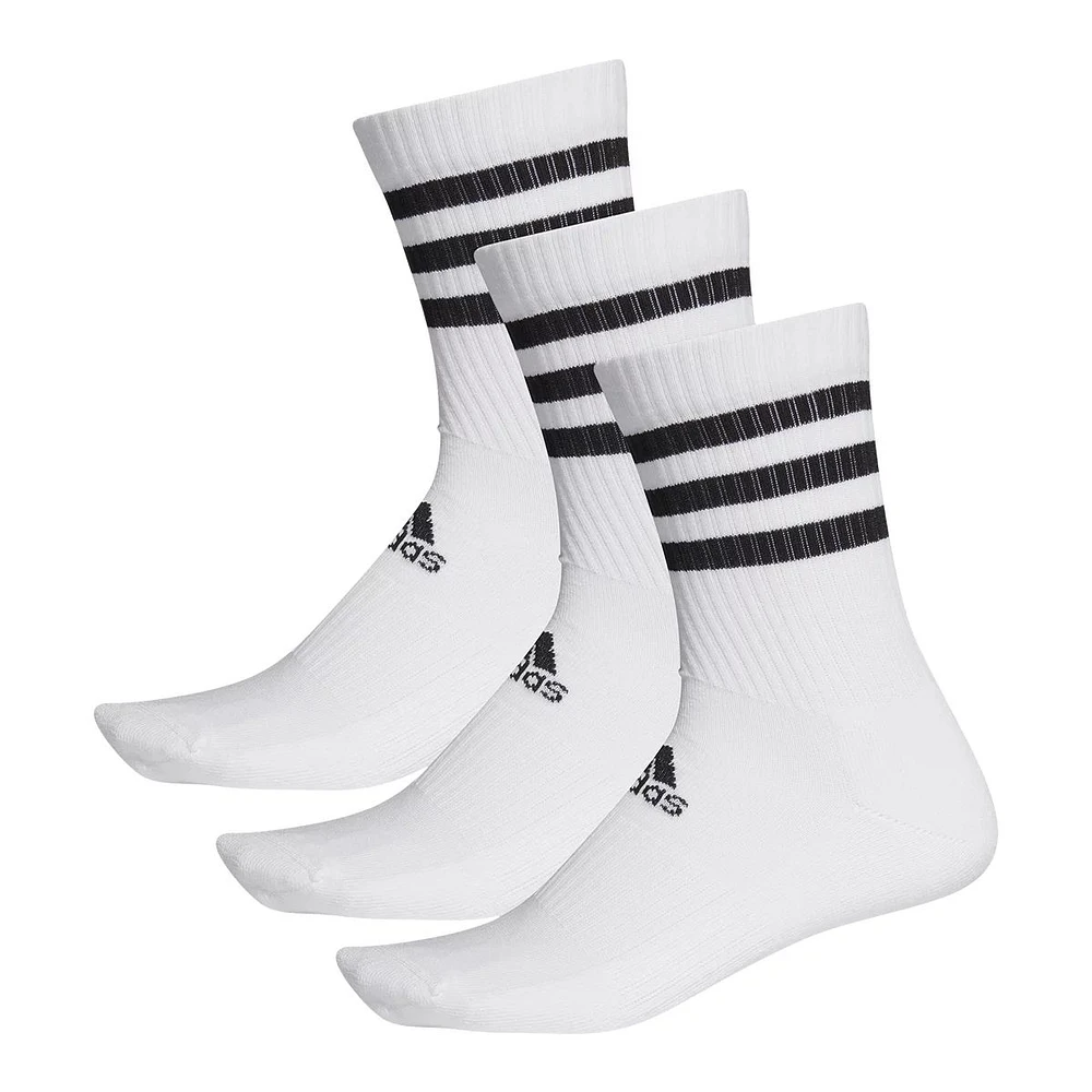 adidas Men's 3-Stripe Cushioned II Crew Socks, 3-Pack